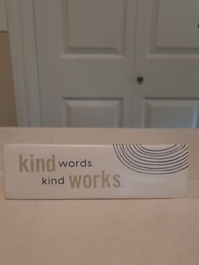 Tony Evans Kind Words Kind Works Ceramic Desk Sign - White and Sage